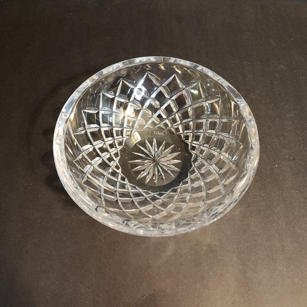 Ceskci Crystal Glass 6" Diamond Cut Clear Candy Bowl Poland